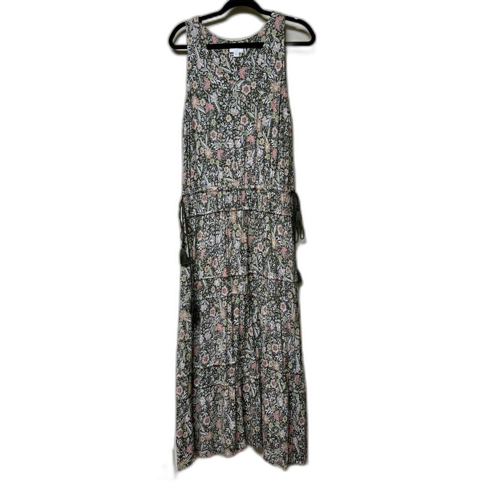 J. Jill Floral Maxi Dress in Olive with Pink Accents